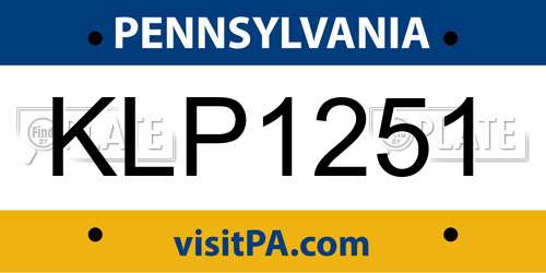 KLP1251 Pennsylvania License Plate