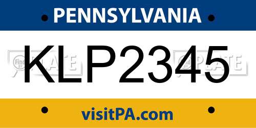 KLP2345 Pennsylvania License Plate
