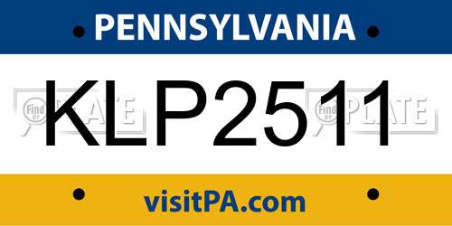 KLP2511 Pennsylvania License Plate