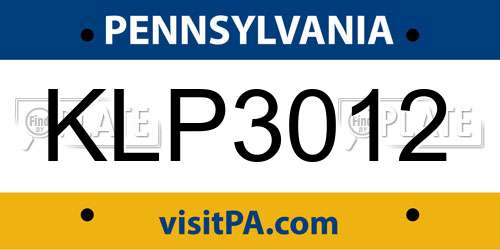 KLP3012 Pennsylvania License Plate