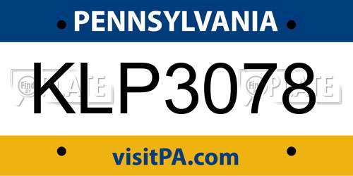 KLP3078 Pennsylvania License Plate