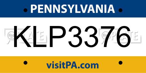 KLP3376 Pennsylvania License Plate