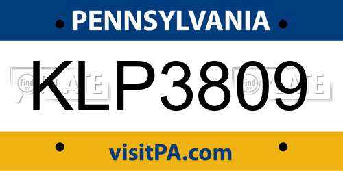KLP3809 Pennsylvania License Plate