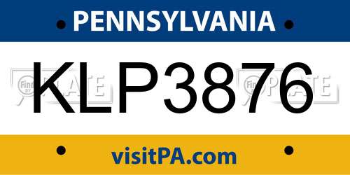 KLP3876 Pennsylvania License Plate