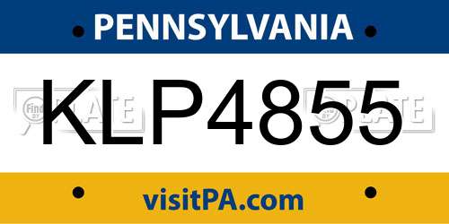 KLP4855 Pennsylvania License Plate