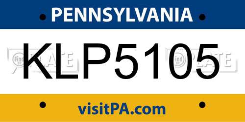 KLP5105 Pennsylvania License Plate