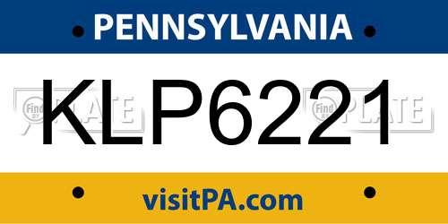 KLP6221 Pennsylvania License Plate
