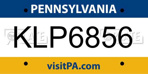 KLP6856 Pennsylvania License Plate