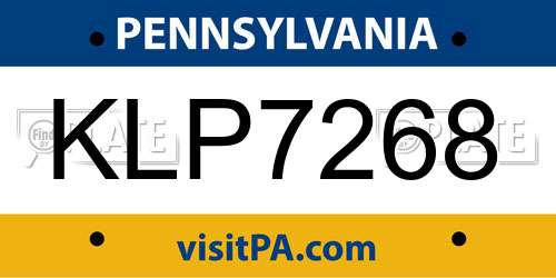 KLP7268 Pennsylvania License Plate