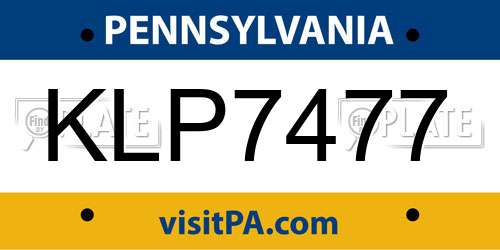 KLP7477 Pennsylvania License Plate