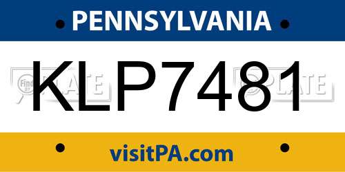 KLP7481 Pennsylvania License Plate