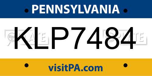 KLP7484 Pennsylvania License Plate