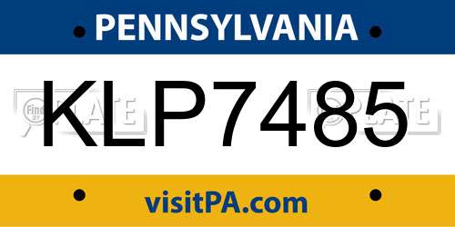 KLP7485 Pennsylvania License Plate