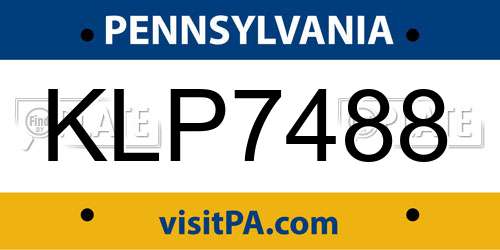 KLP7488 Pennsylvania License Plate