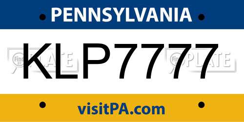 KLP7777 Pennsylvania License Plate