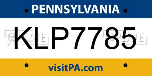 KLP7785 Pennsylvania License Plate