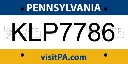 KLP7786 Pennsylvania License Plate