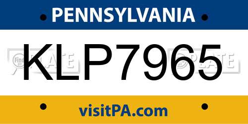 KLP7965 Pennsylvania License Plate