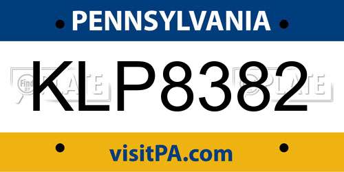 KLP8382 Pennsylvania License Plate