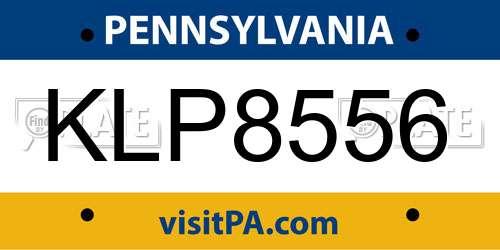KLP8556 Pennsylvania License Plate