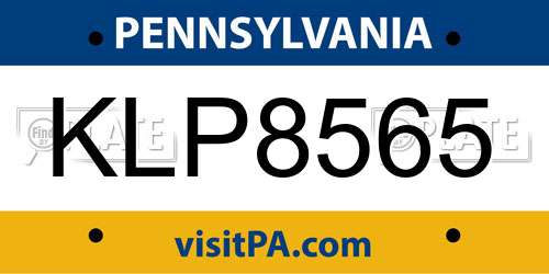 KLP8565 Pennsylvania License Plate