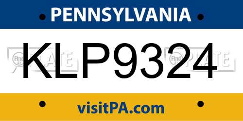 KLP9324 Pennsylvania License Plate