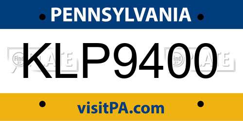 KLP9400 Pennsylvania License Plate