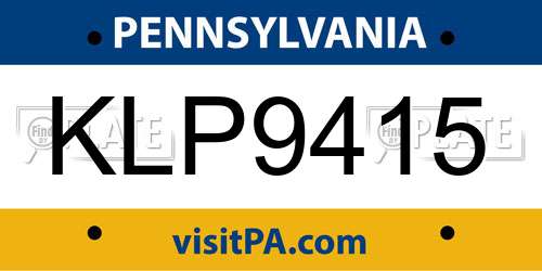 KLP9415 Pennsylvania License Plate