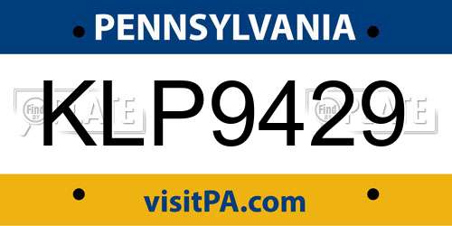 KLP9429 Pennsylvania License Plate