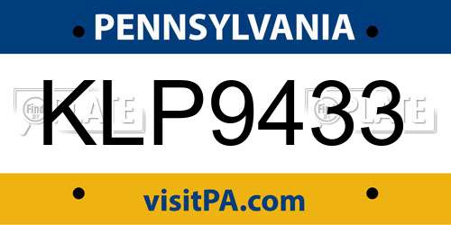 KLP9433 Pennsylvania License Plate