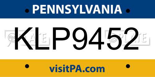 KLP9452 Pennsylvania License Plate