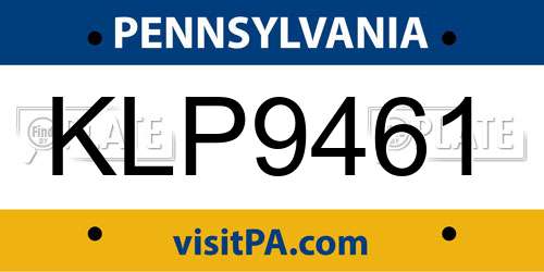KLP9461 Pennsylvania License Plate