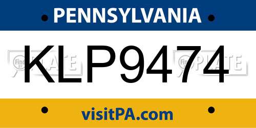KLP9474 Pennsylvania License Plate
