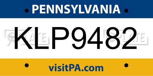 KLP9482 Pennsylvania License Plate