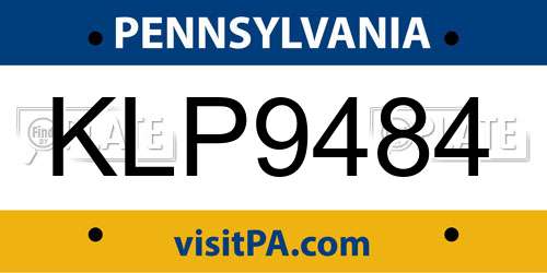 KLP9484 Pennsylvania License Plate