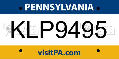 KLP9495 Pennsylvania License Plate