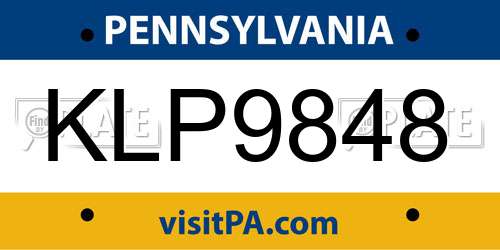 KLP9848 Pennsylvania License Plate