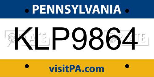 KLP9864 Pennsylvania License Plate