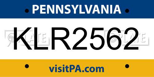 KLR2562 Pennsylvania License Plate