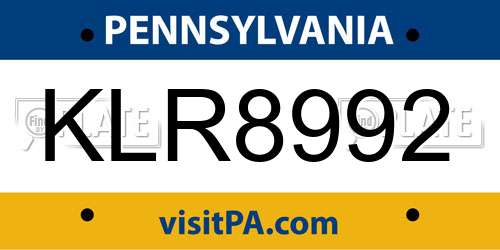 KLR8992 Pennsylvania License Plate