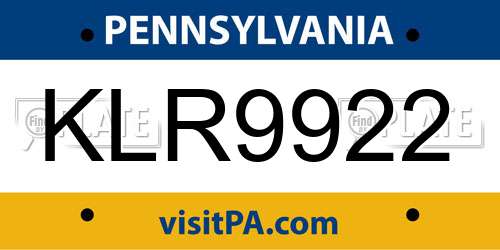 KLR9922 Pennsylvania License Plate