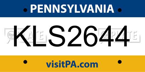KLS2644 Pennsylvania License Plate