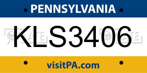 KLS3406 Pennsylvania License Plate