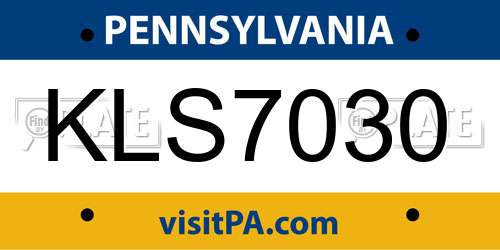 KLS7030 Pennsylvania License Plate