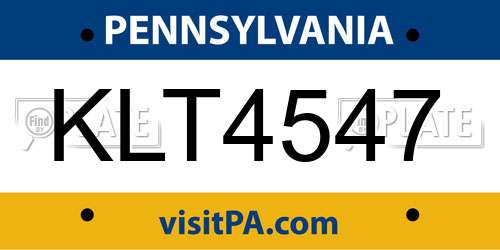 KLT4547 Pennsylvania License Plate