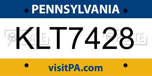 KLT7428 Pennsylvania License Plate