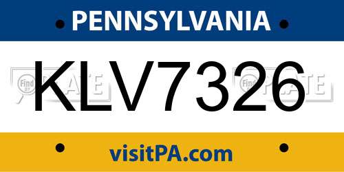 KLV7326 Pennsylvania License Plate