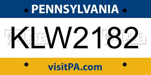 KLW2182 Pennsylvania License Plate