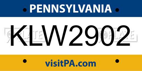 KLW2902 Pennsylvania License Plate