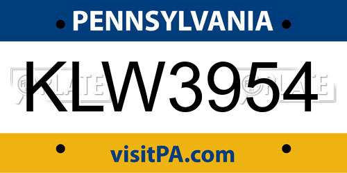 KLW3954 Pennsylvania License Plate